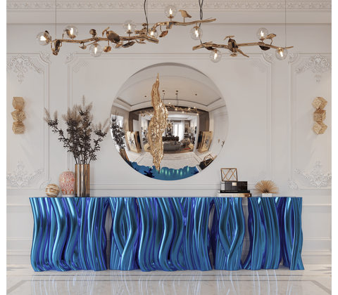 Lacquer Blue Sculptural Form Cabinet