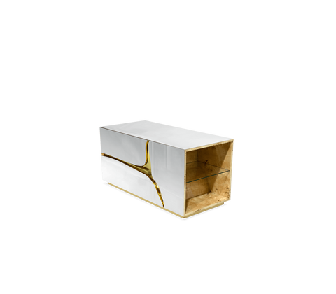Lapiaz Cracked Stone Mirrored Nightstand