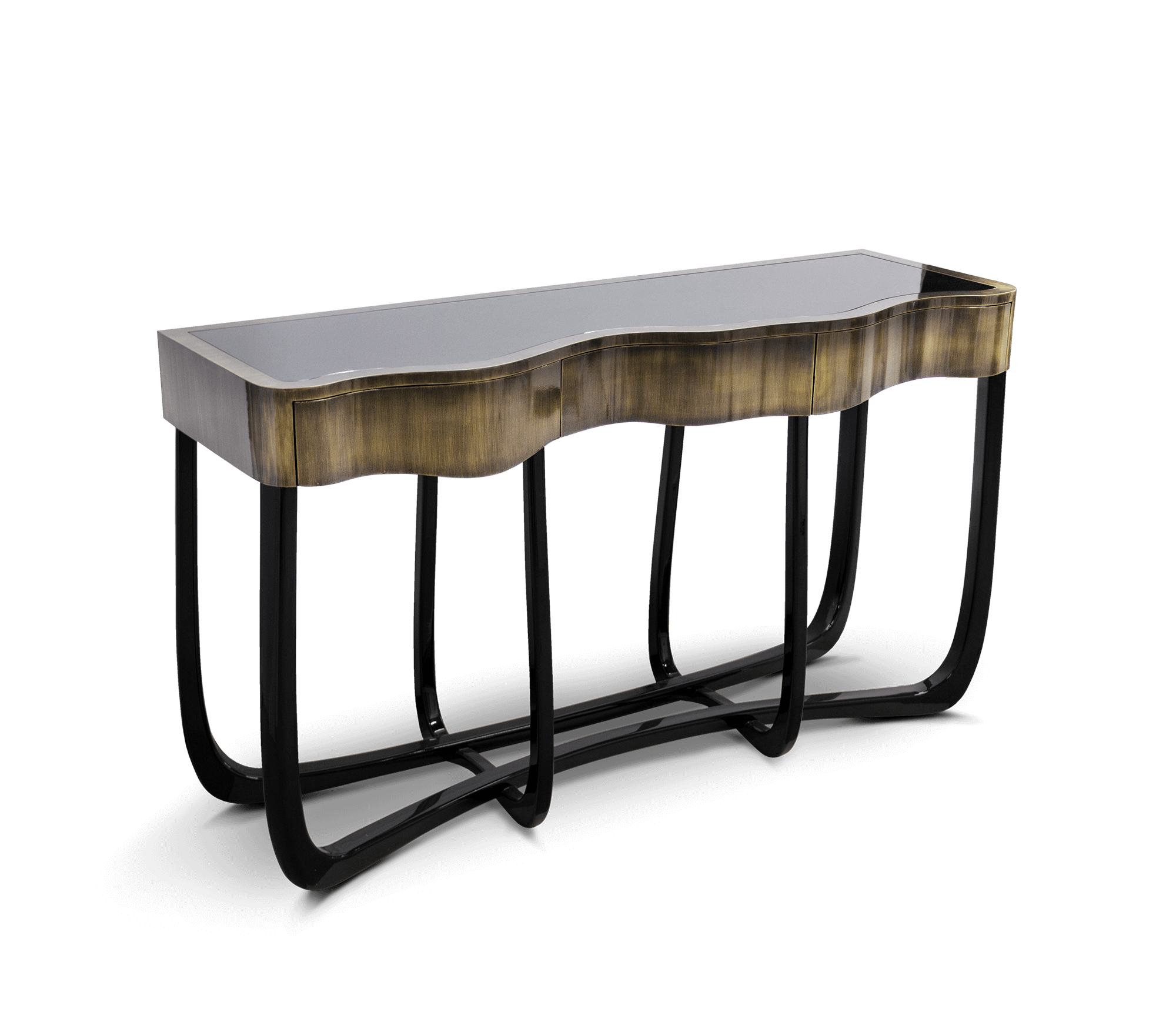 Sinuous Consoles Patina Brass Wave Entryways Cabinet Table