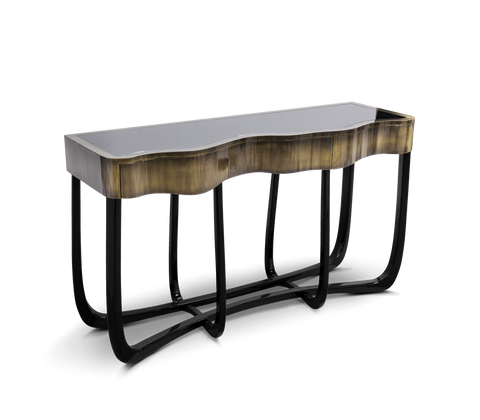 Sinuous Consoles Patina Brass Wave Entryways Cabinet Table