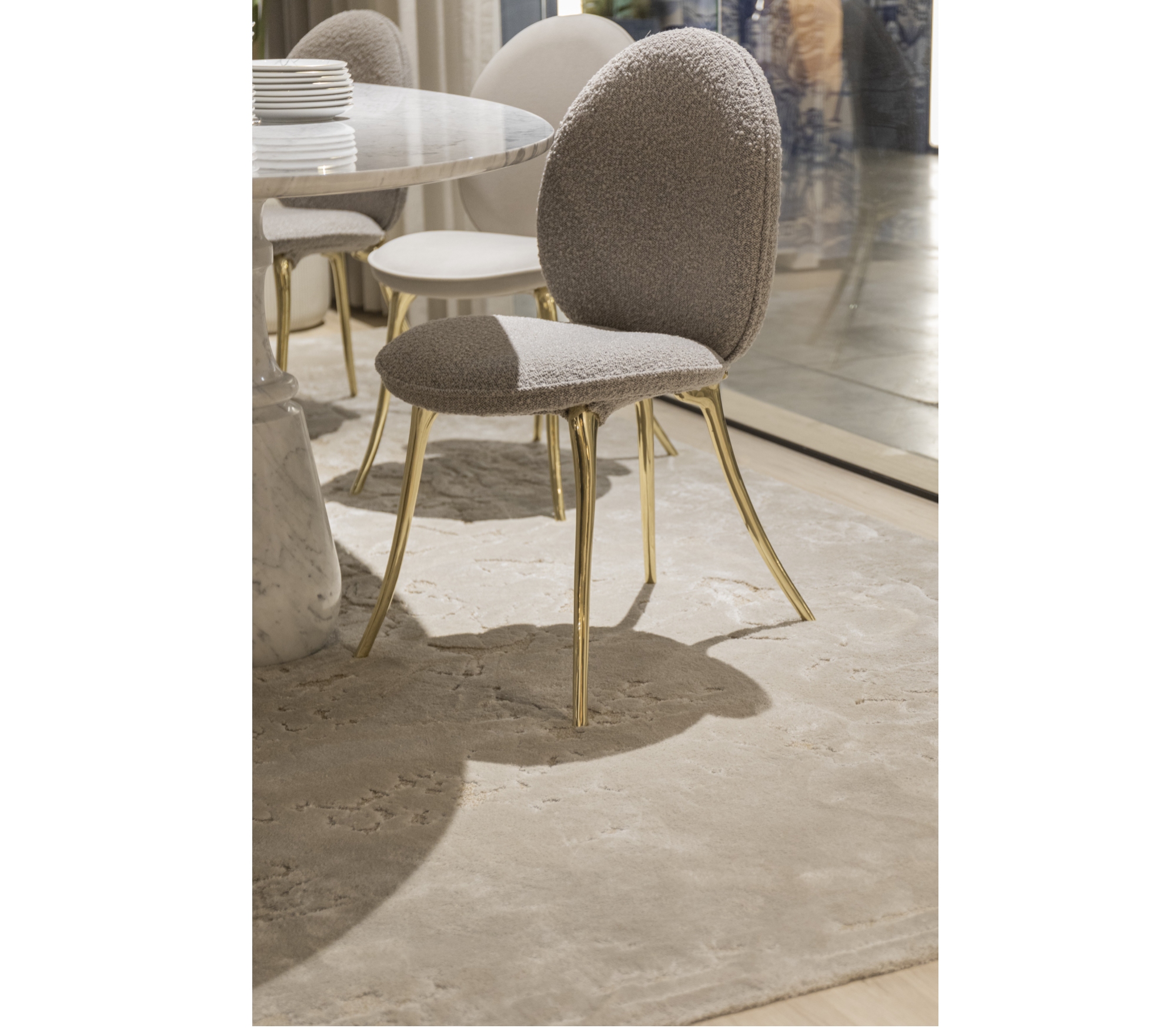 Soleil Curved Brass Modern Dining Chair