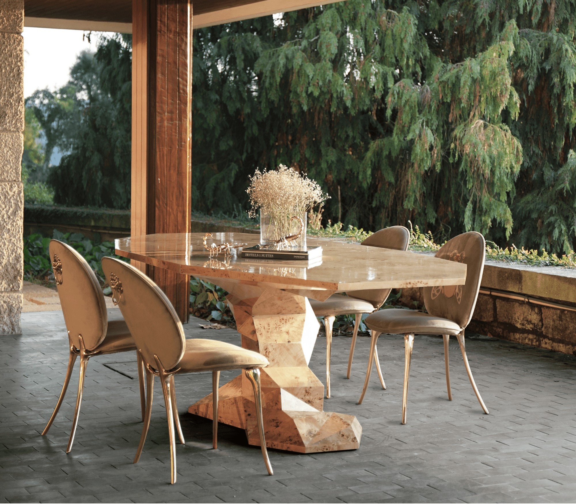 Soleil Curved Brass Modern Dining Chair