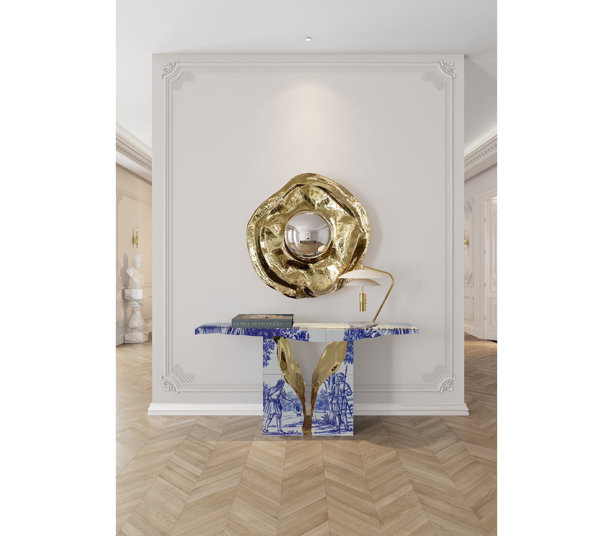 Brass Wood White Cabinet for Entryway