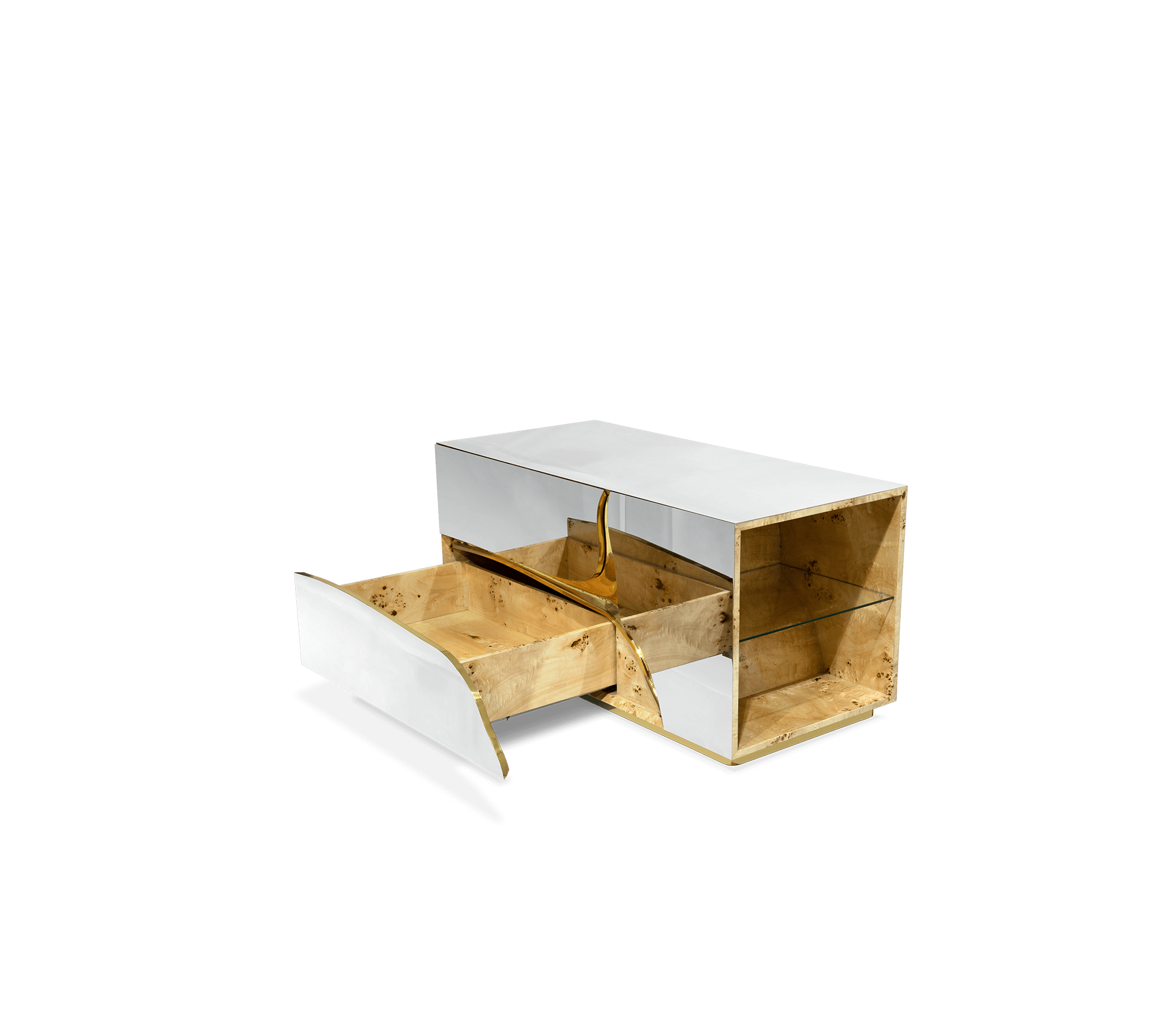 Lapiaz Cracked Stone Mirrored Nightstand