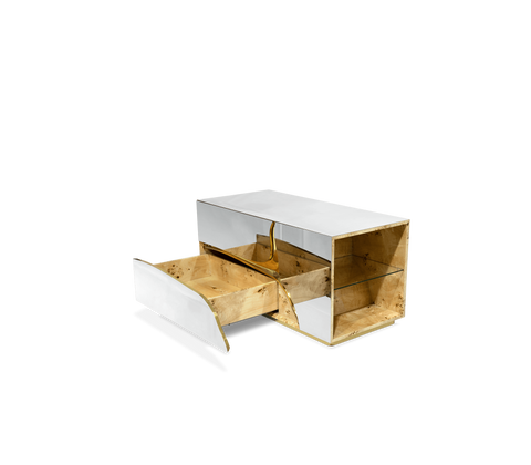 Lapiaz Cracked Stone Mirrored Nightstand