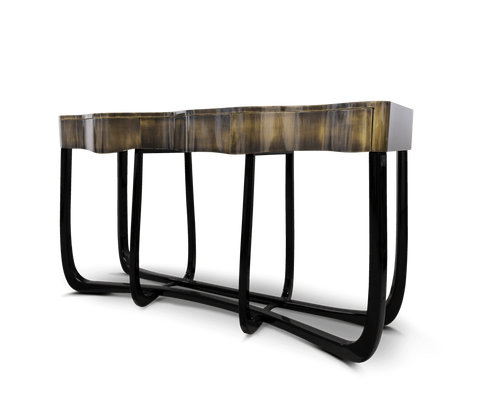 Sinuous Consoles Patina Brass Wave Entryways Cabinet Table
