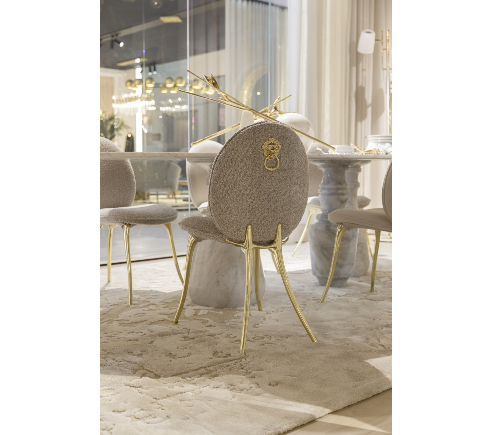 Soleil Curved Brass Modern Dining Chair