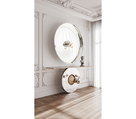 Brass Mirrored Gold Sculptural Form Cabinet