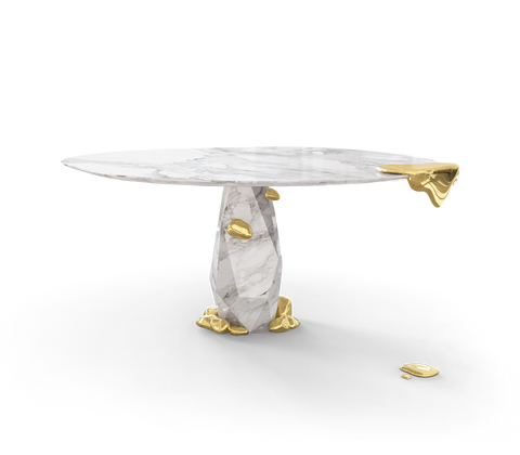 Diamond Marble and Brass Round Dining Table