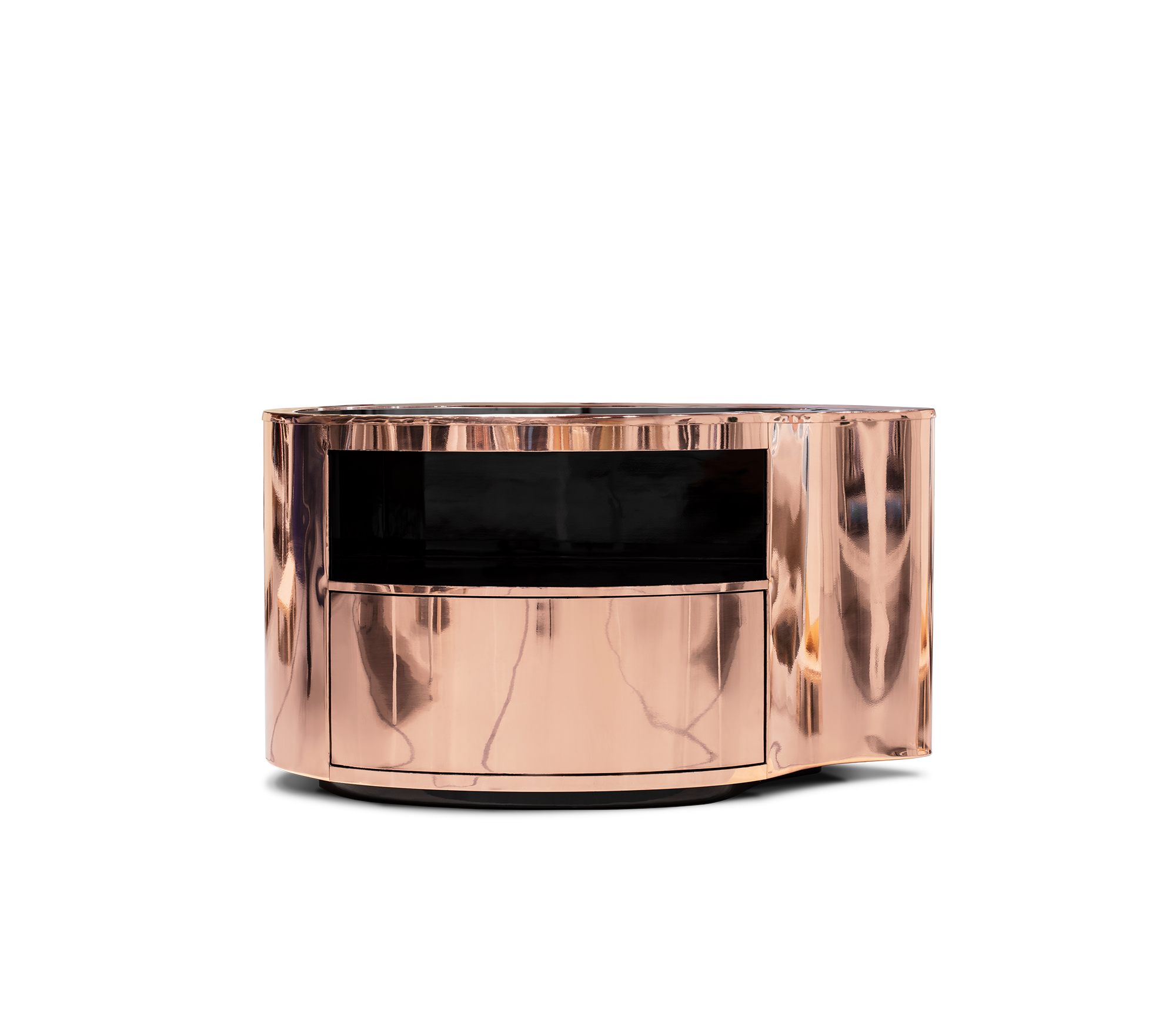 Wave Organic Curved Polished Metal Modern Nightstand