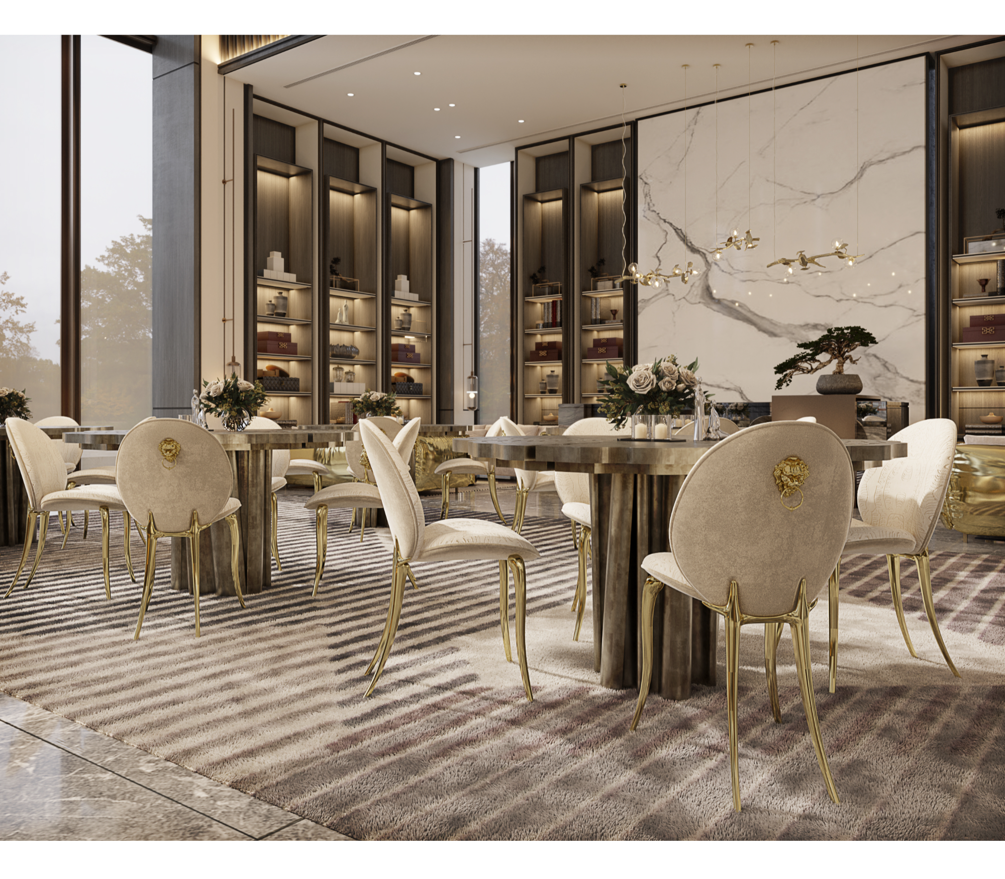 Soleil Curved Brass Modern Dining Chair