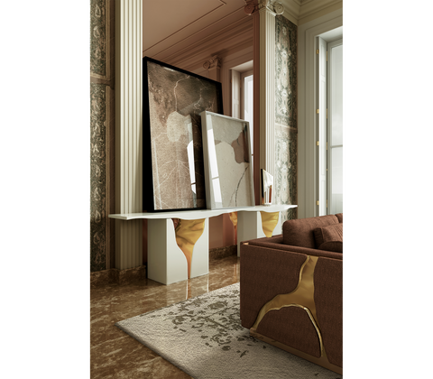 Brass Wood White Cabinet for Entryway