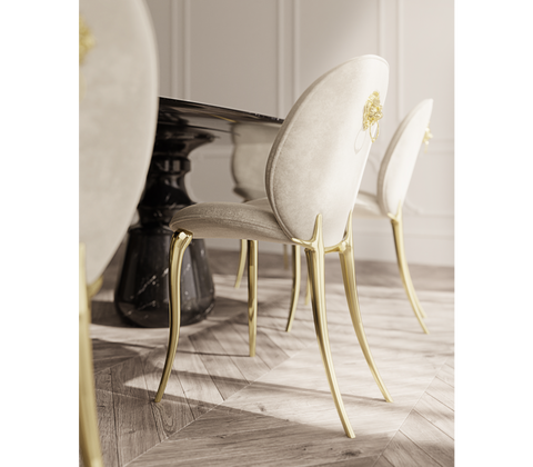 Soleil Curved Brass Modern Dining Chair