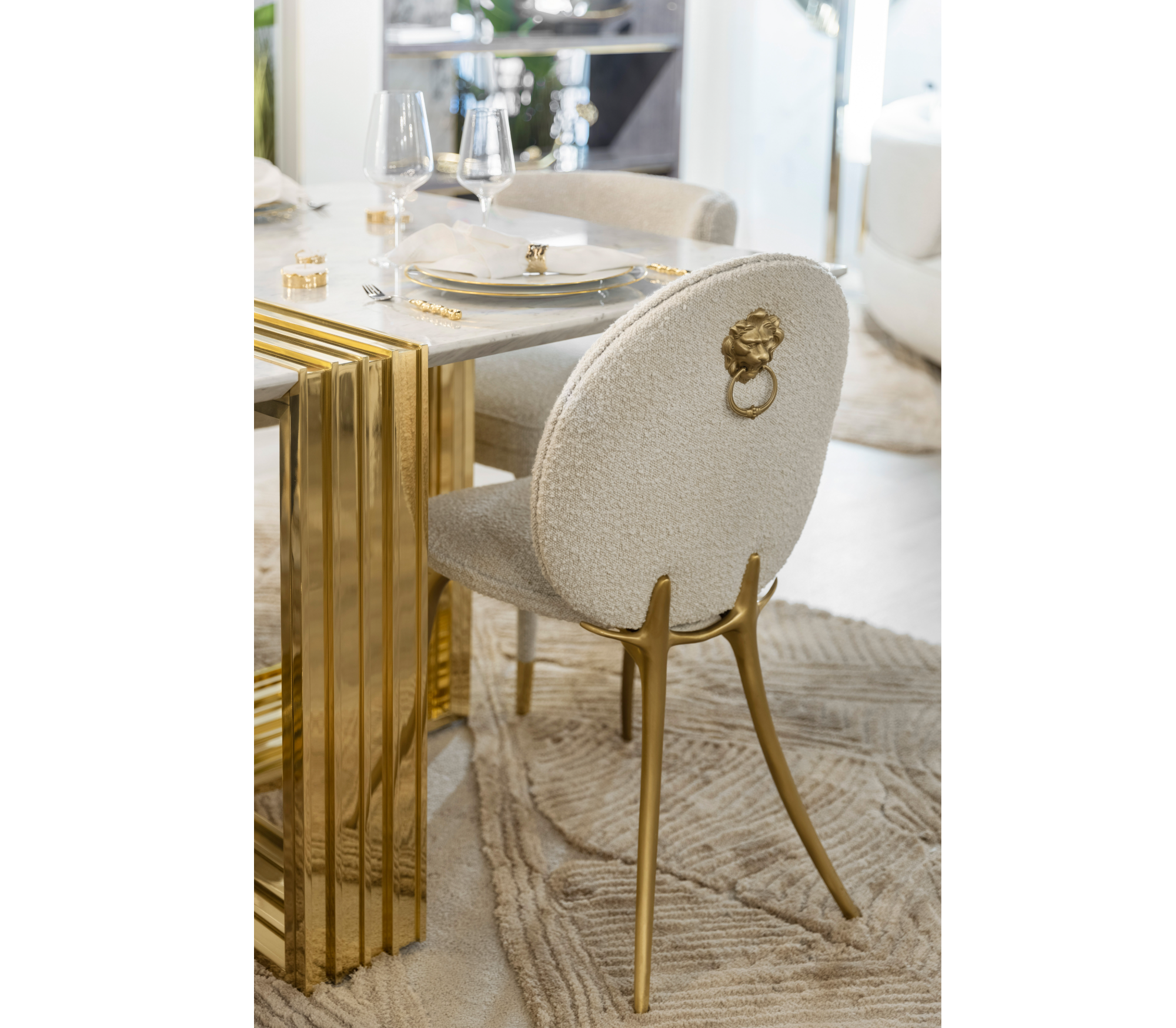 Soleil Curved Brass Modern Dining Chair