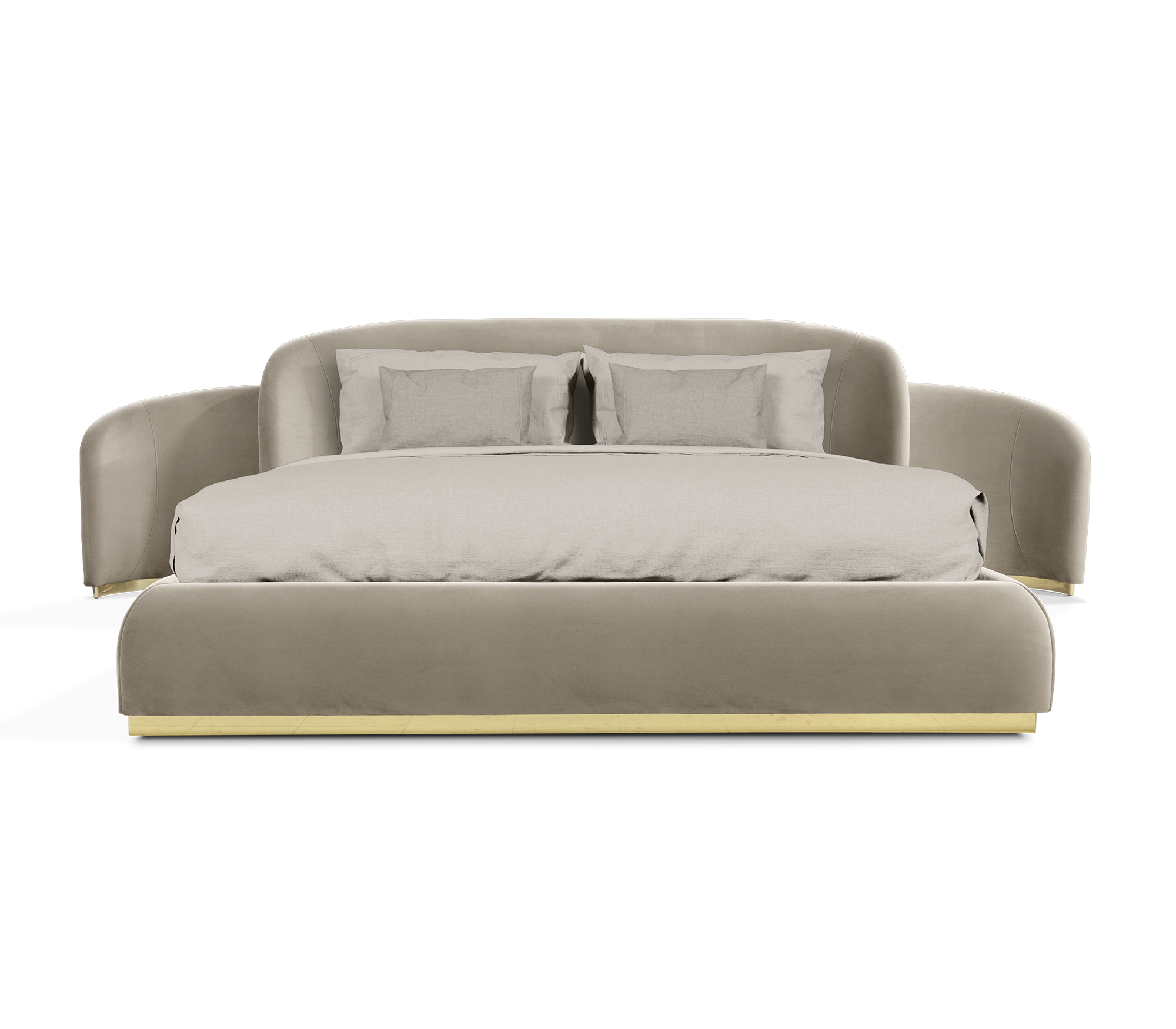 Odette Curved Velvet Polished Brass King Bed
