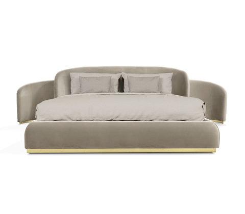 Odette Curved Velvet Polished Brass King Bed
