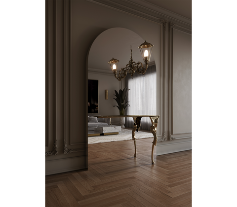 Brass Glass Gold Sculptural Form Console Table