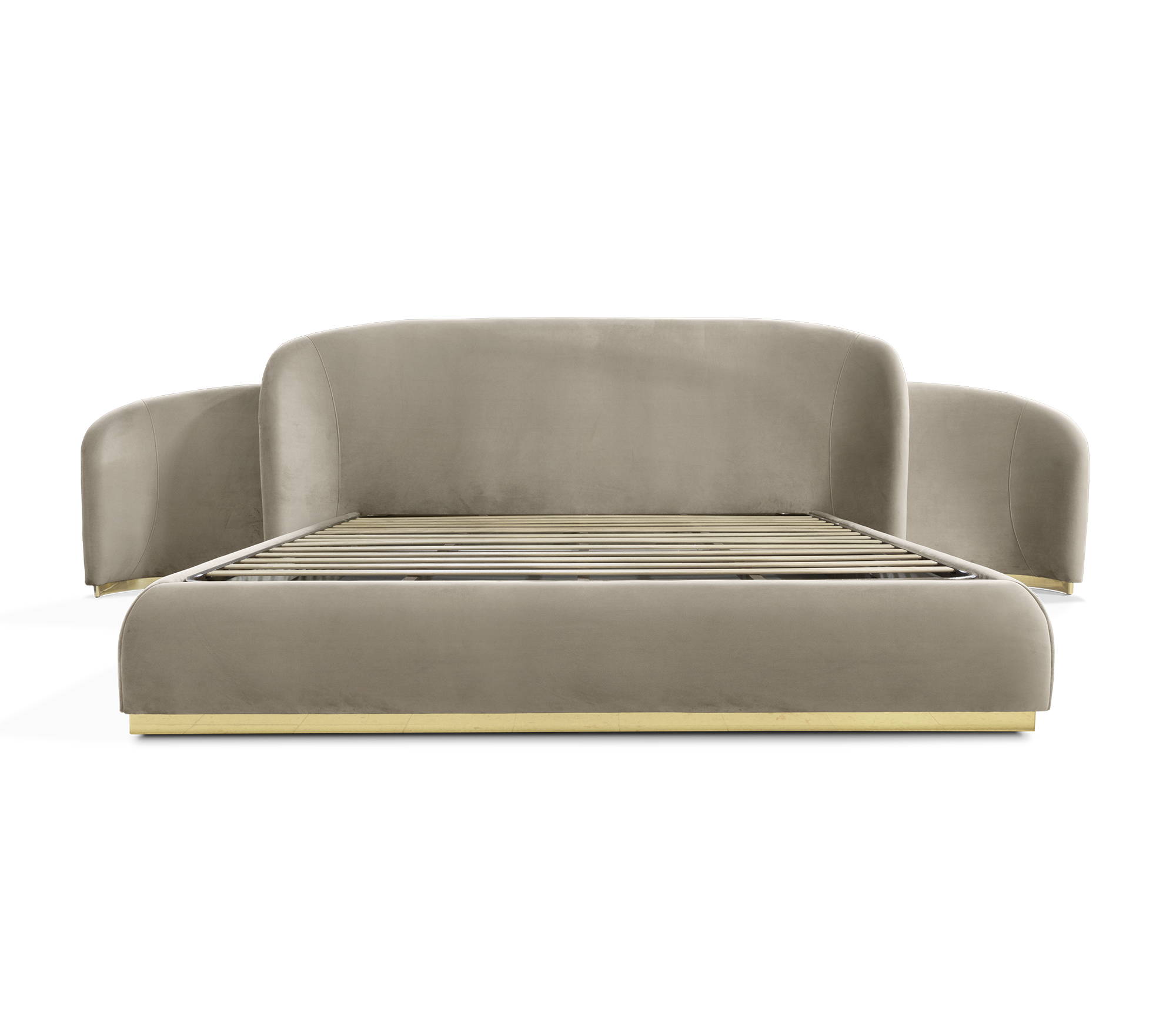 Odette Curved Velvet Polished Brass King Bed