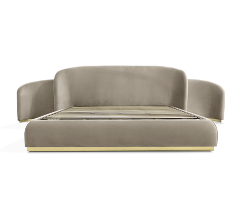 Odette Curved Velvet Polished Brass King Bed