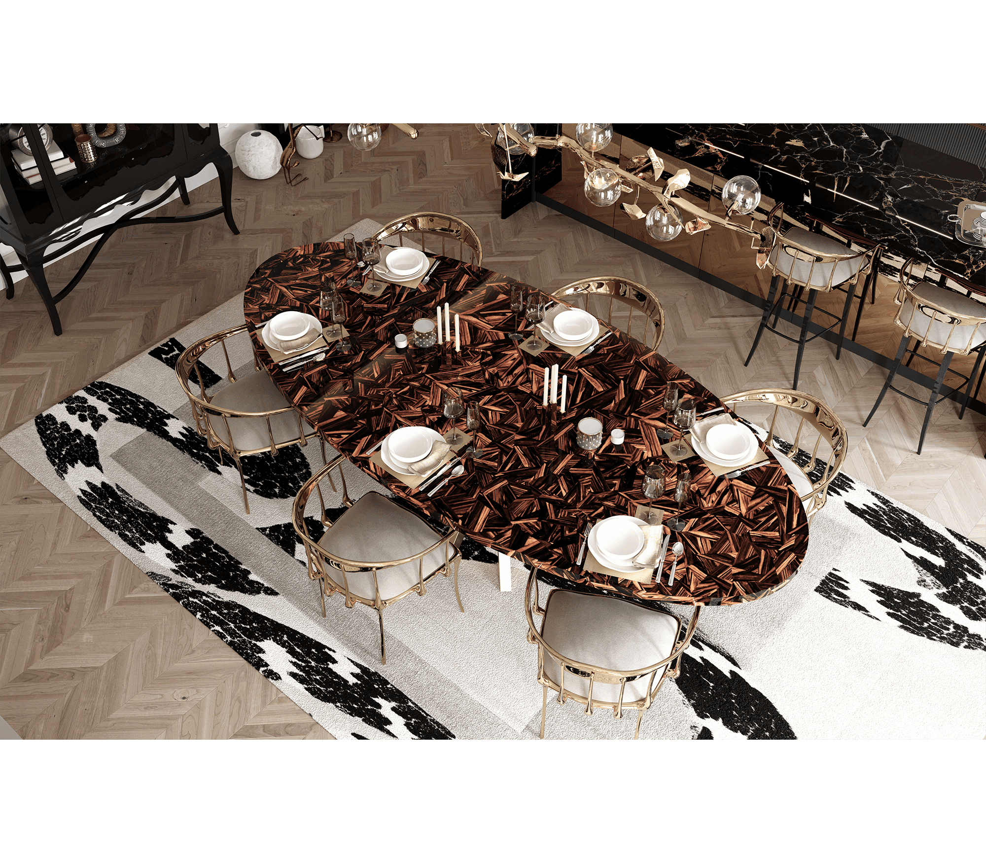 Patch Marquetry Round Dining Table