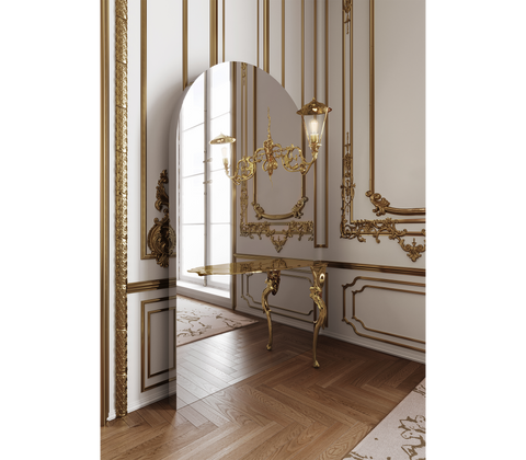 Brass Glass Gold Sculptural Form Console Table