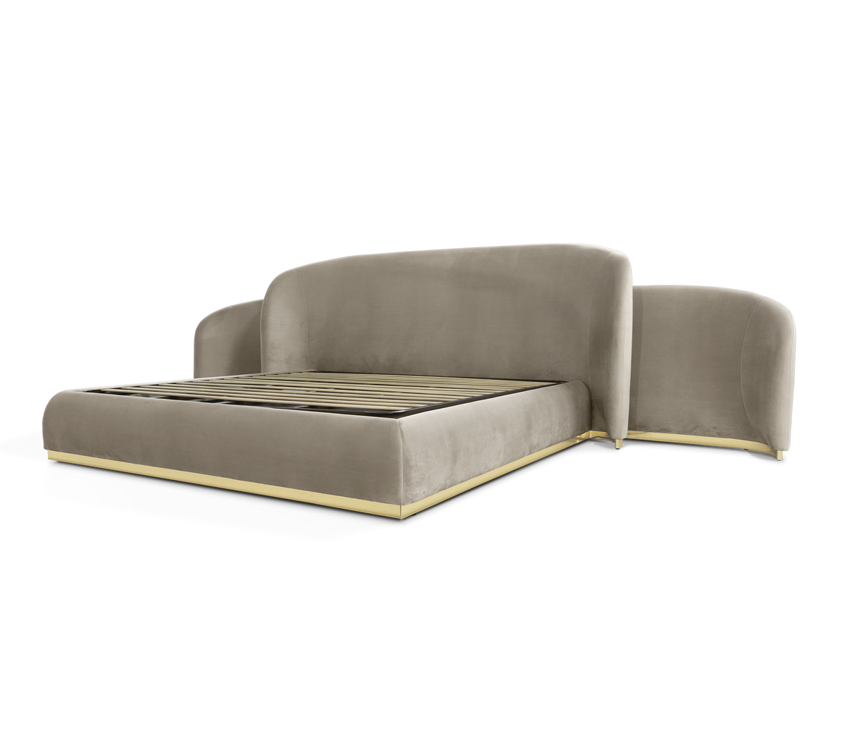 Odette Curved Velvet Polished Brass King Bed