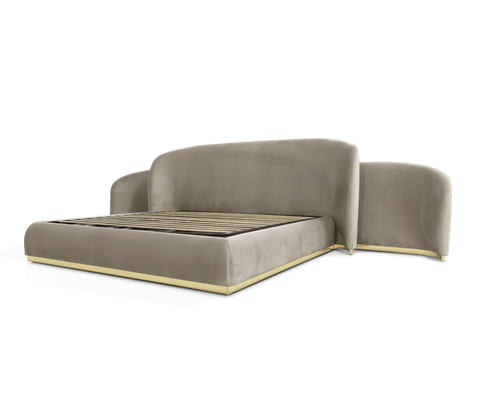 Odette Curved Velvet Polished Brass King Bed