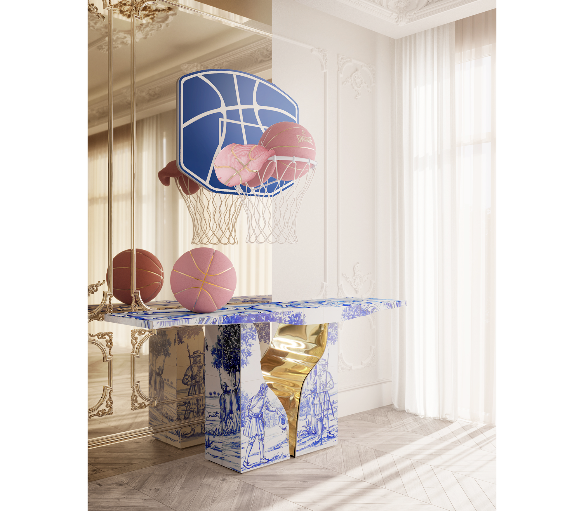 Brass Wood White Cabinet for Entryway
