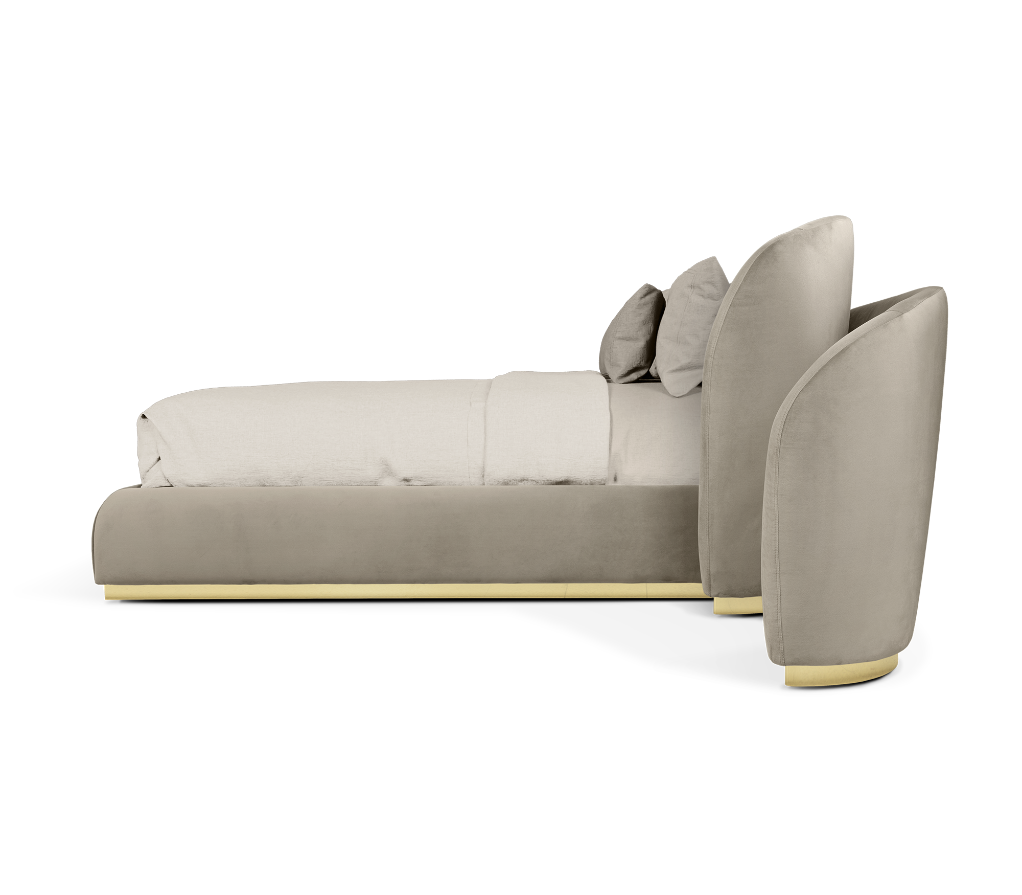 Odette Curved Velvet Polished Brass King Bed