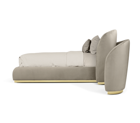 Odette Curved Velvet Polished Brass King Bed