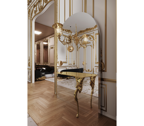 Brass Glass Gold Sculptural Form Console Table