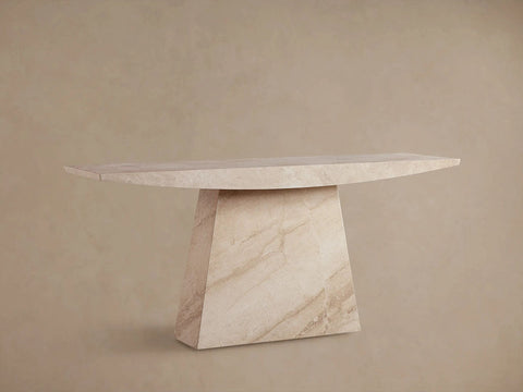 Ilaria Coralle Marble Entryway Console Table in Beige Stone Hallway Entrance Table