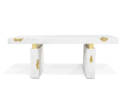 Empire Cracked Brass Inlay Marble Desk