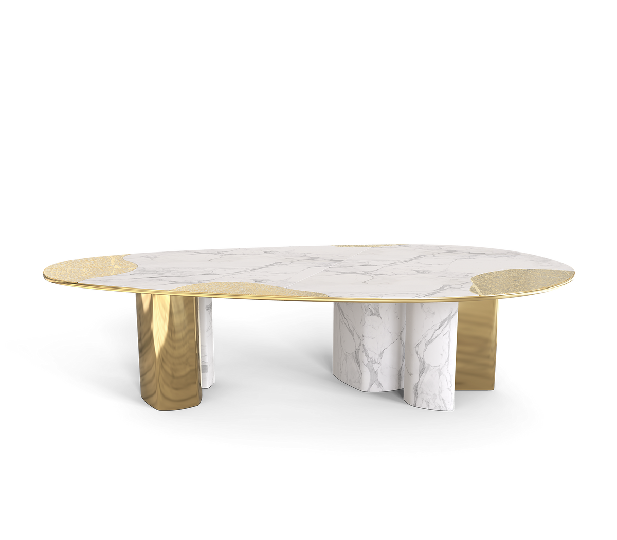 Ophelia Oval Carrara Marble and Gold Dining Table