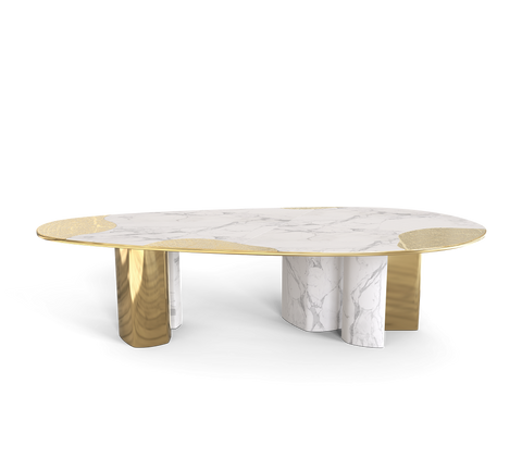 Ophelia Oval Carrara Marble and Gold Dining Table