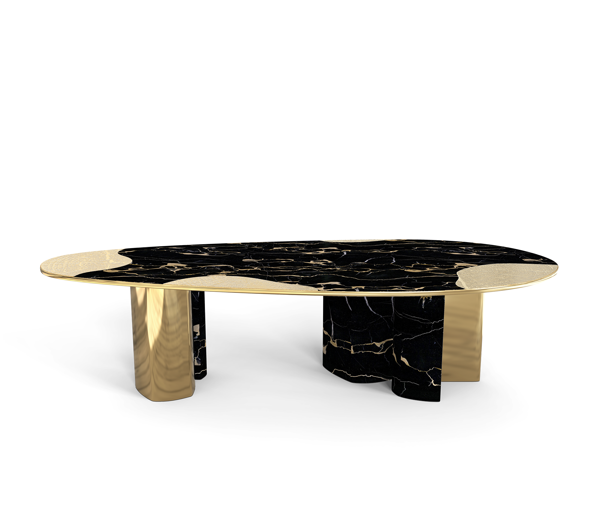 Ophelia Oval Carrara Marble and Gold Dining Table