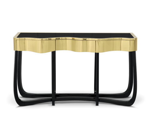 Sinuous Consoles Patina Brass Wave Entryways Cabinet Table