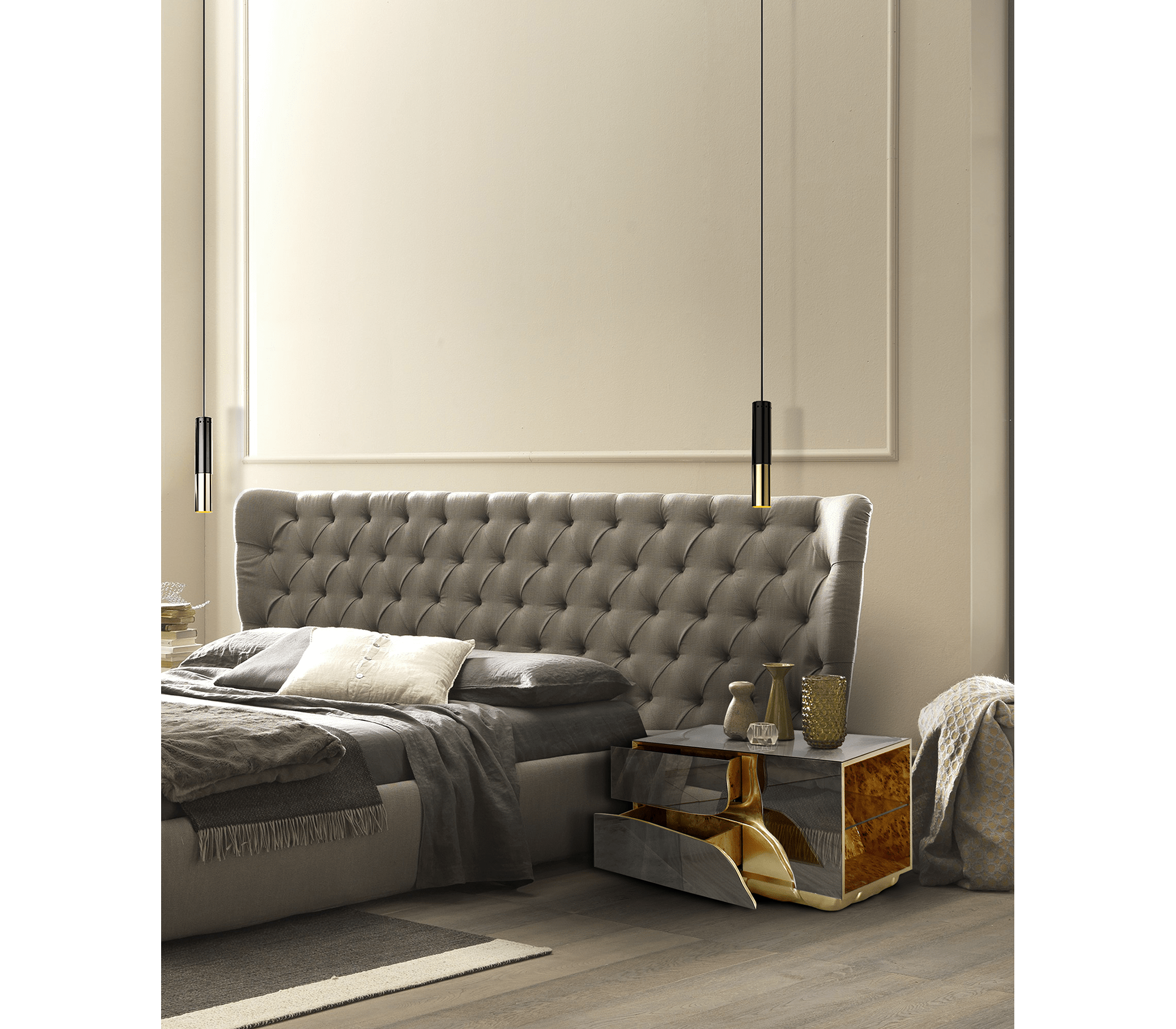 Lapiaz Cracked Stone Mirrored Nightstand