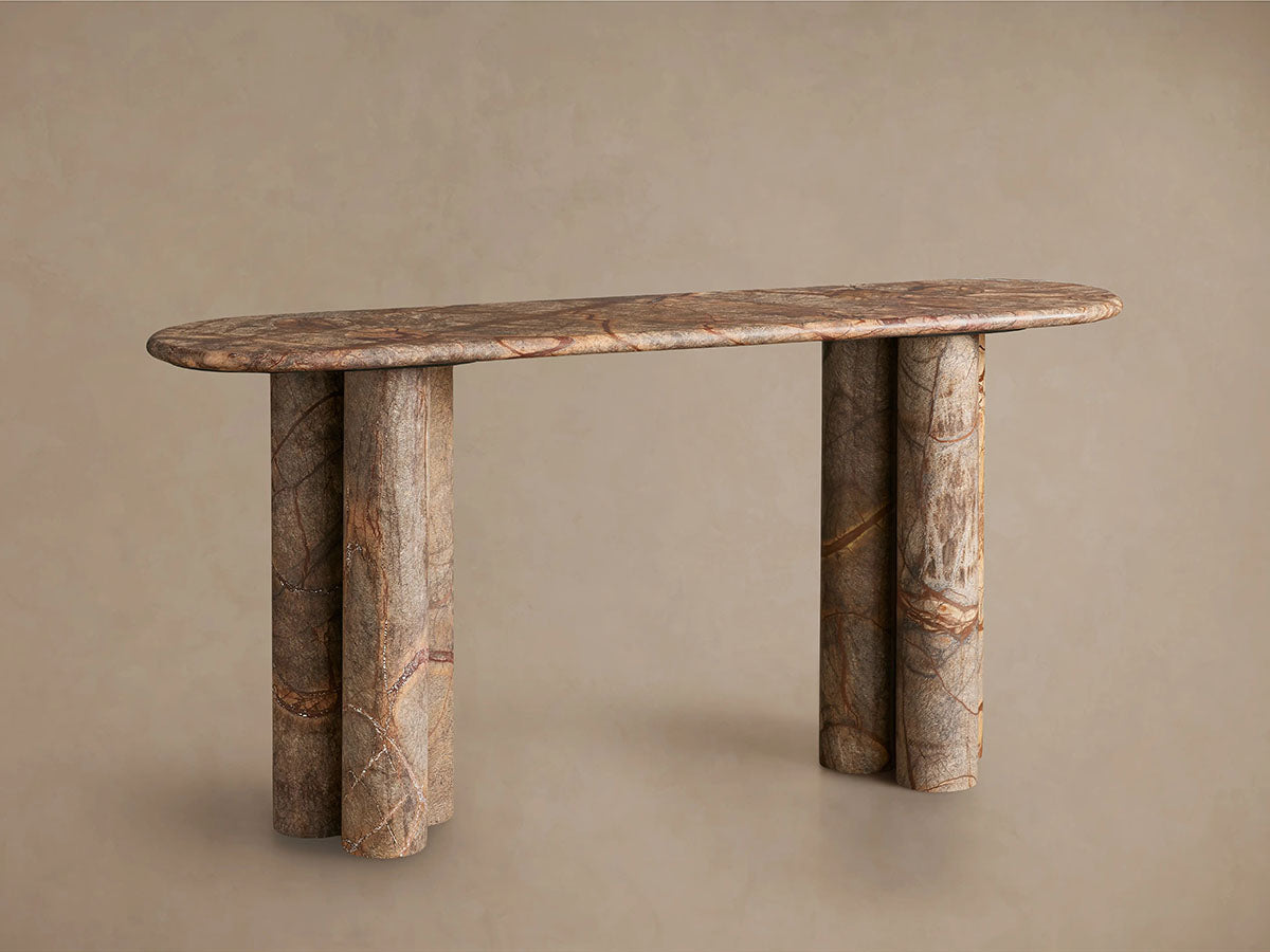 Serafin Natural Stone Entryway Console Table Vintage Style Hallway Entrance Table with Column Legs