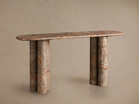 Serafin Natural Stone Entryway Console Table Vintage Style Hallway Entrance Table with Column Legs