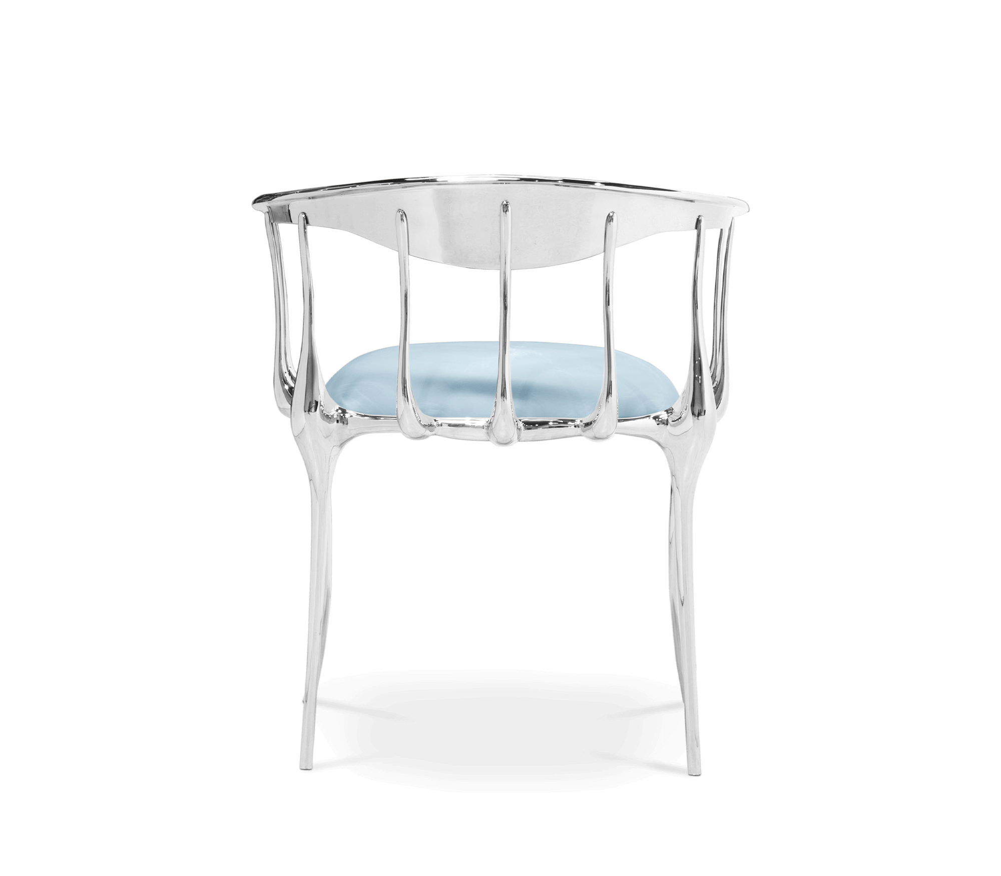 Brass Mirrored Blue Sculptural Form Dining Chair
