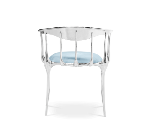 Brass Mirrored Blue Sculptural Form Dining Chair