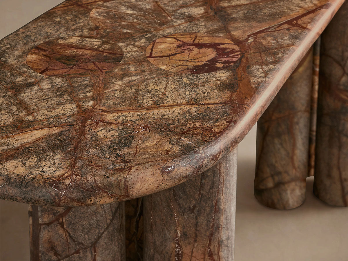 Serafin Natural Stone Entryway Console Table Vintage Style Hallway Entrance Table with Column Legs
