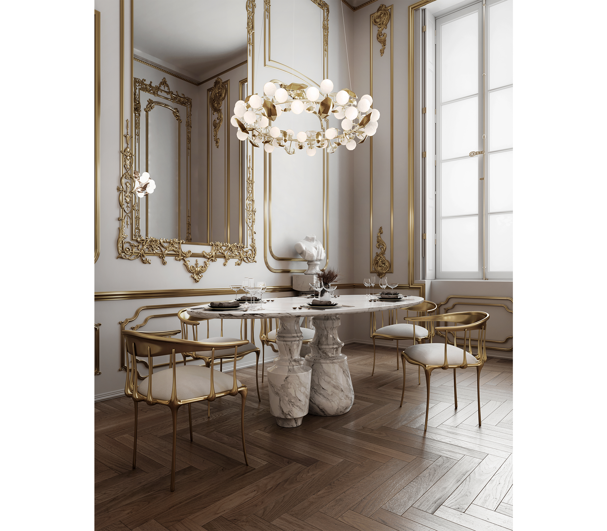 No 11 Satin Matte Gold Surrealist Dining Chair