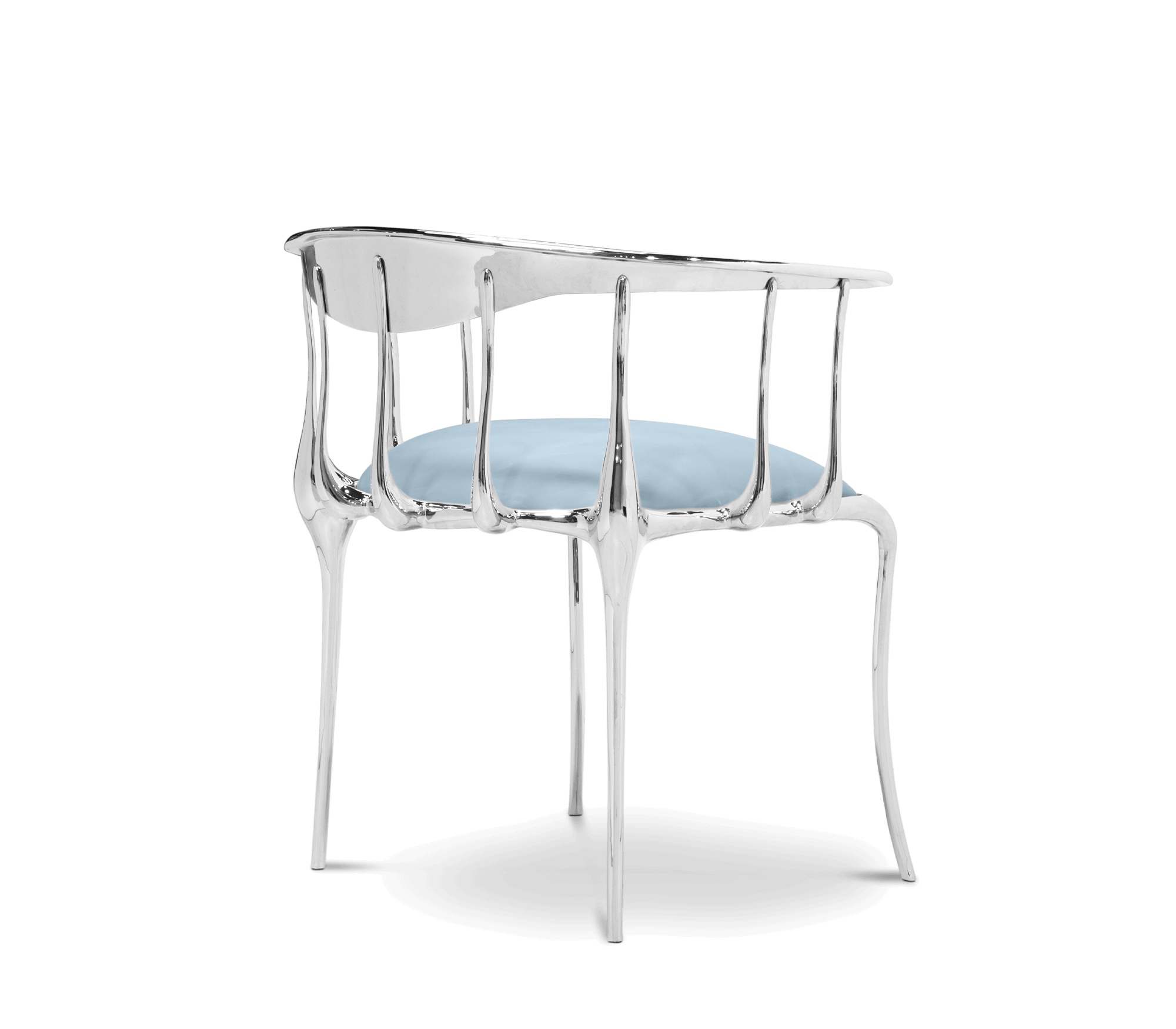 Brass Mirrored Blue Sculptural Form Dining Chair