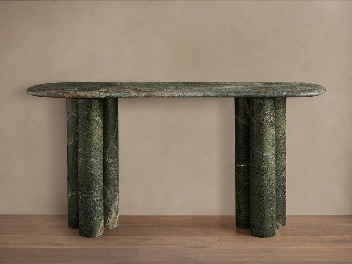 Serafin Natural Stone Entryway Console Table Vintage Style Hallway Entrance Table with Column Legs