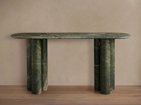 Serafin Natural Stone Entryway Console Table Vintage Style Hallway Entrance Table with Column Legs