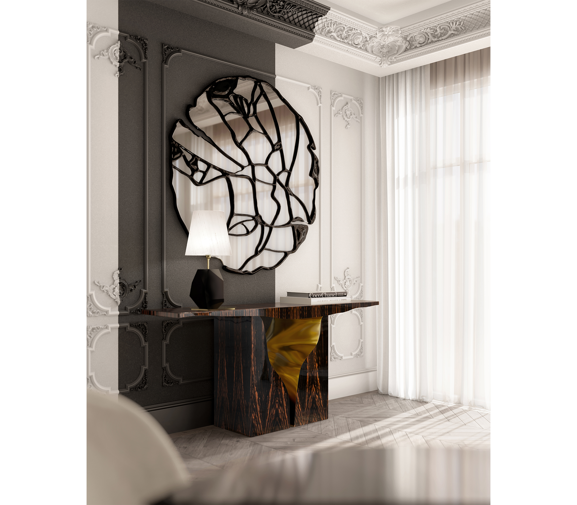 Brass Wood White Cabinet for Entryway