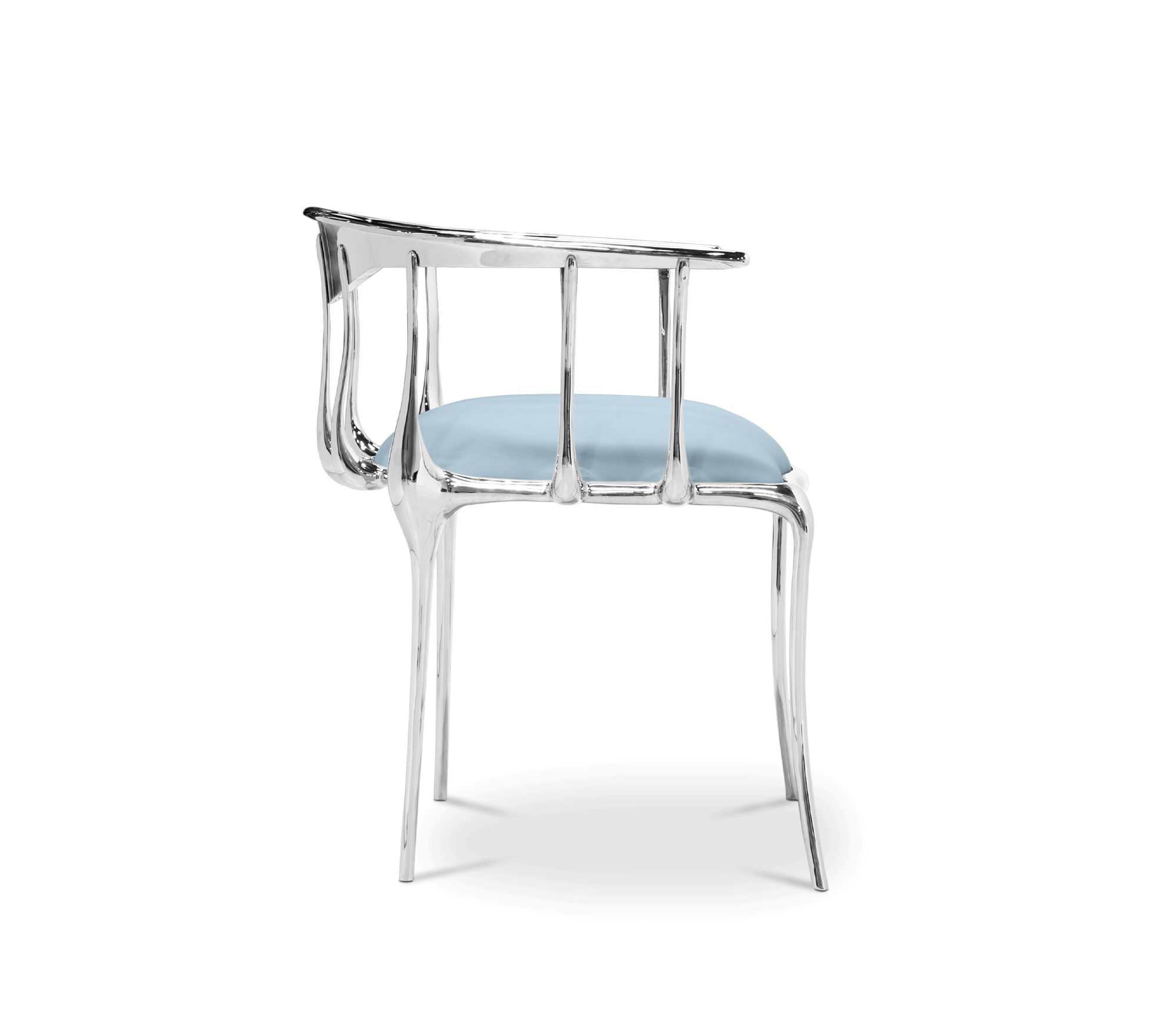 Brass Mirrored Blue Sculptural Form Dining Chair