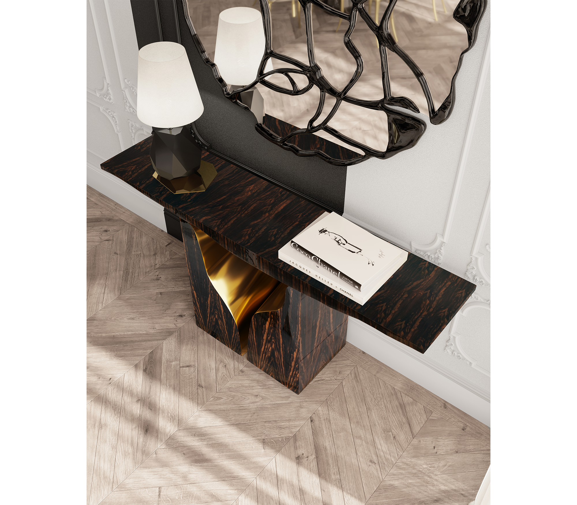 Brass Wood White Cabinet for Entryway